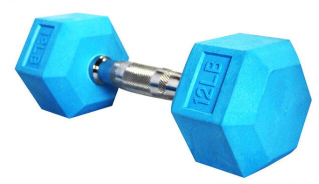 Colored Rubber Coated Hex Dumbbell (LB)