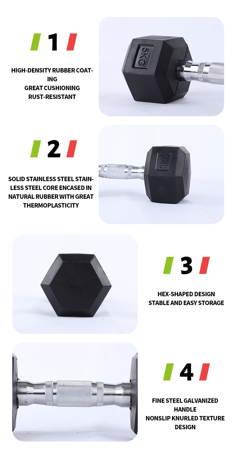 Black Rubber Coated Hex Dumbbell (LB)