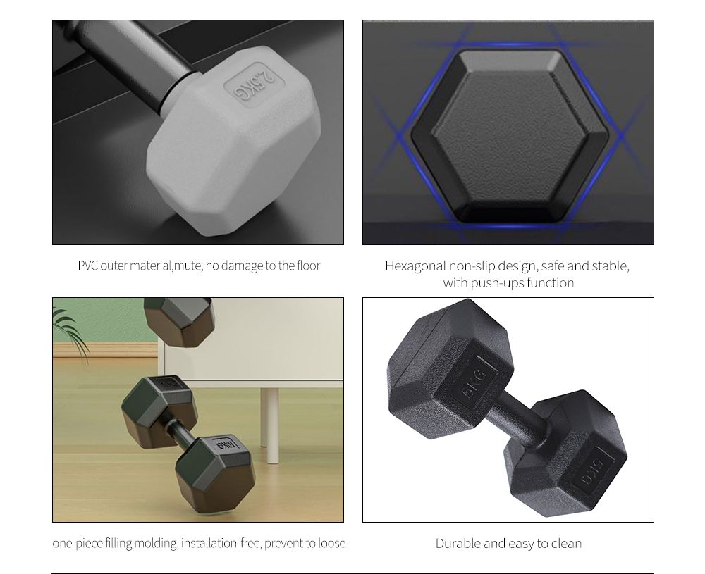 One-piece Molded Hexagonal Rubber Dumbbell