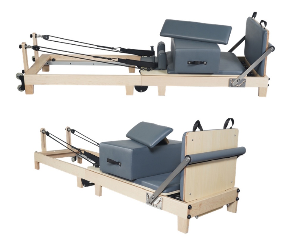 Faltbare Pilates -Übungsmaschine mit Holzbeinen Faltbare Pilates -Übungsmaschine mit Holzbeinen
