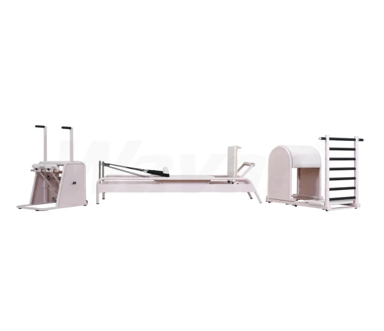 New Pink Steel Pilates Reformer mit eingebauter Fußbalken