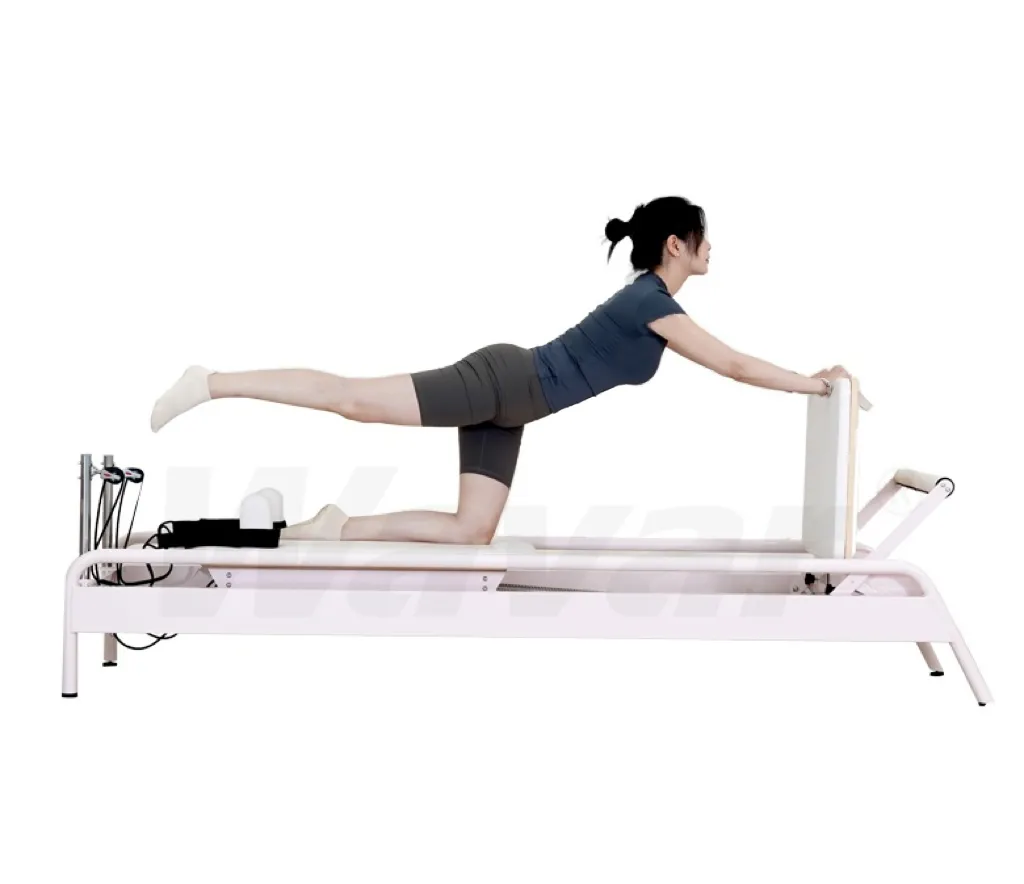 New Pink Steel Pilates Reformer mit eingebauter Fußbalken